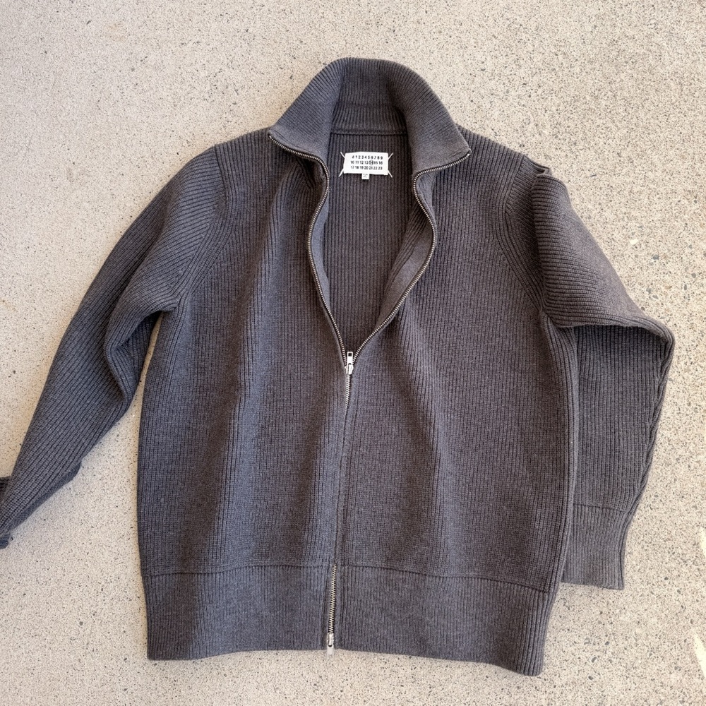Dark Gray Heavy Knit Zip-Up Sweater